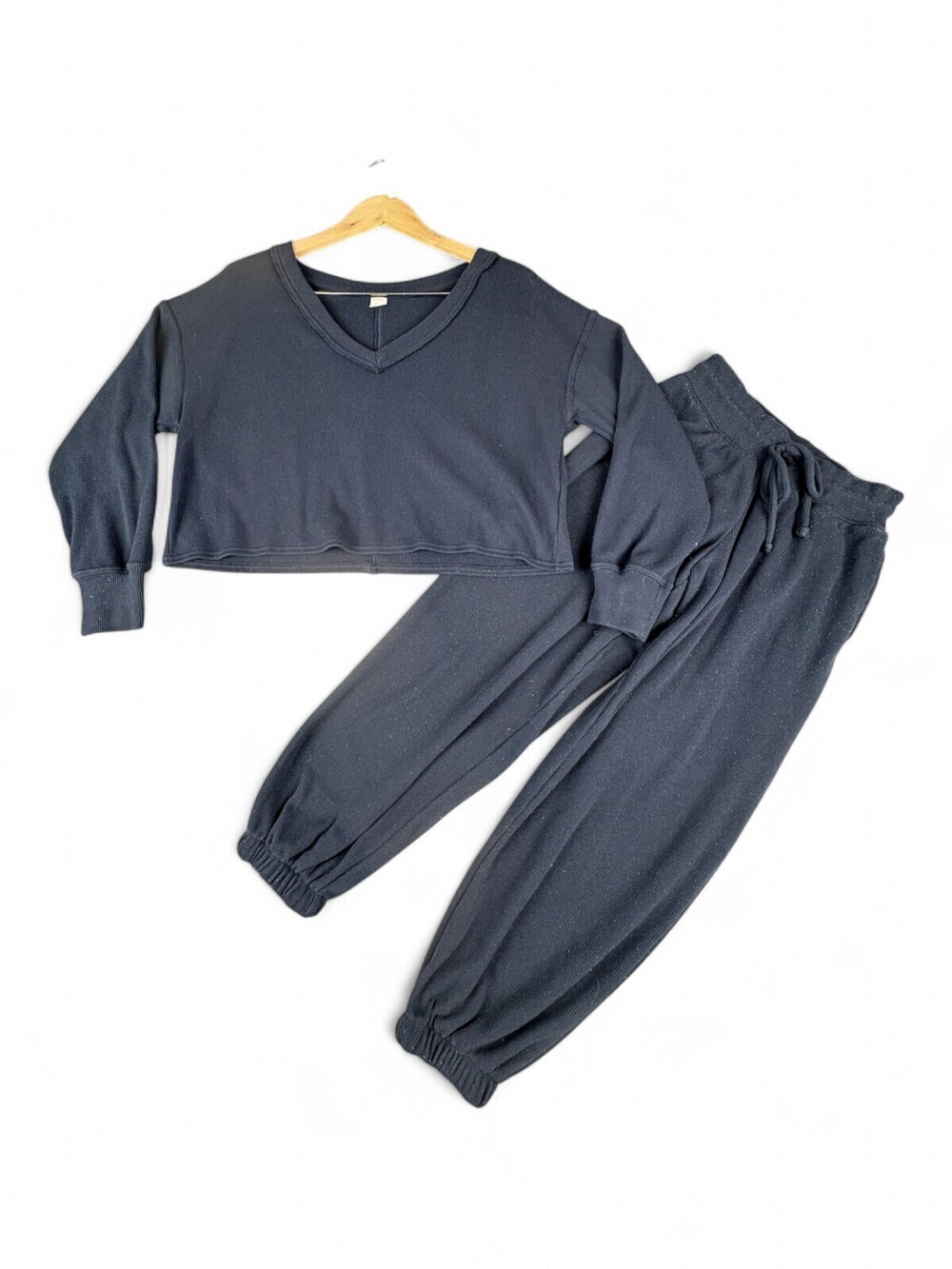 Gilly Hicks Navy Cropped V-Neck Thermal Pajama Set XS/S